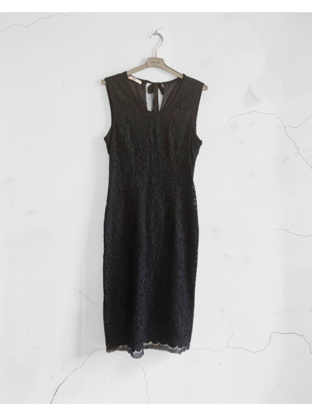Prada Black Lace Dress Navy Underlayer Italy 44 Never Worn Garment Bag